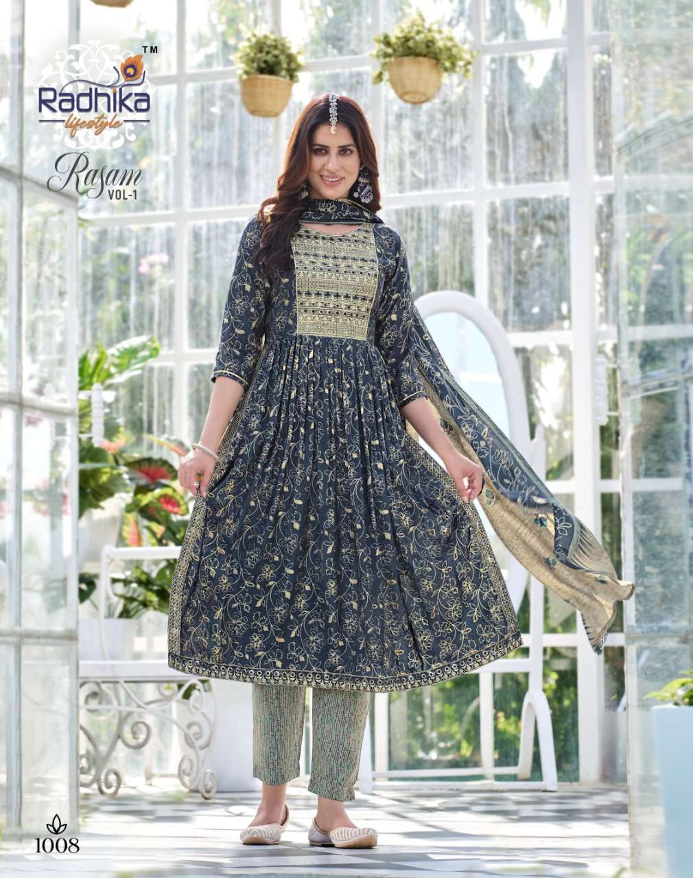 Radhika Lifestyle Rasam Vol 1 Nayra Cut Kurti Pant With Dupatta On Wholesale