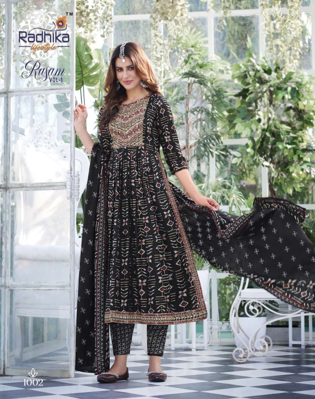 Radhika Lifestyle Rasam Vol 1 Nayra Cut Kurti Pant With Dupatta On Wholesale