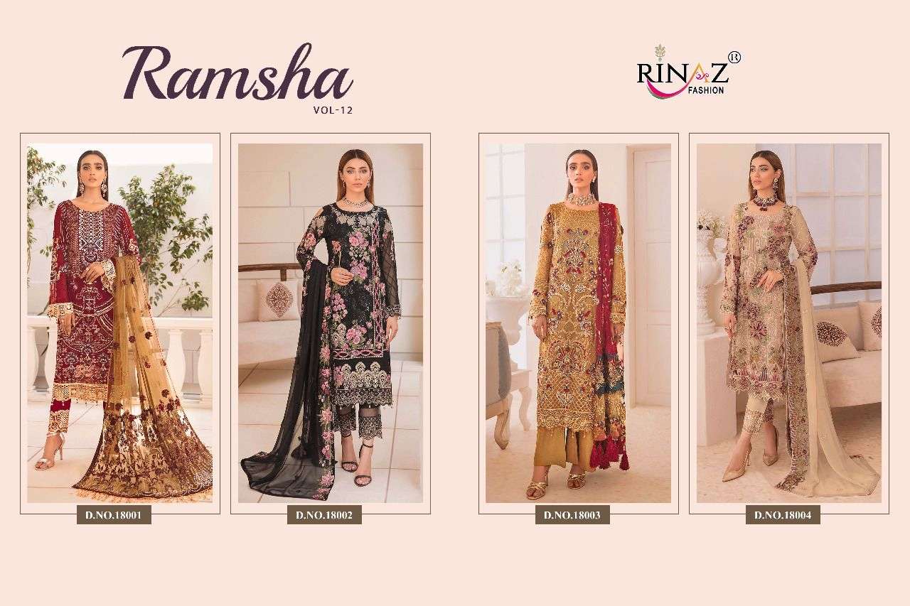 Rinaz Fashion Ramsha Vol 12 Pakistani Suit Fox Georgette With Heavy Embroidery&Diamond Work On Wholesale