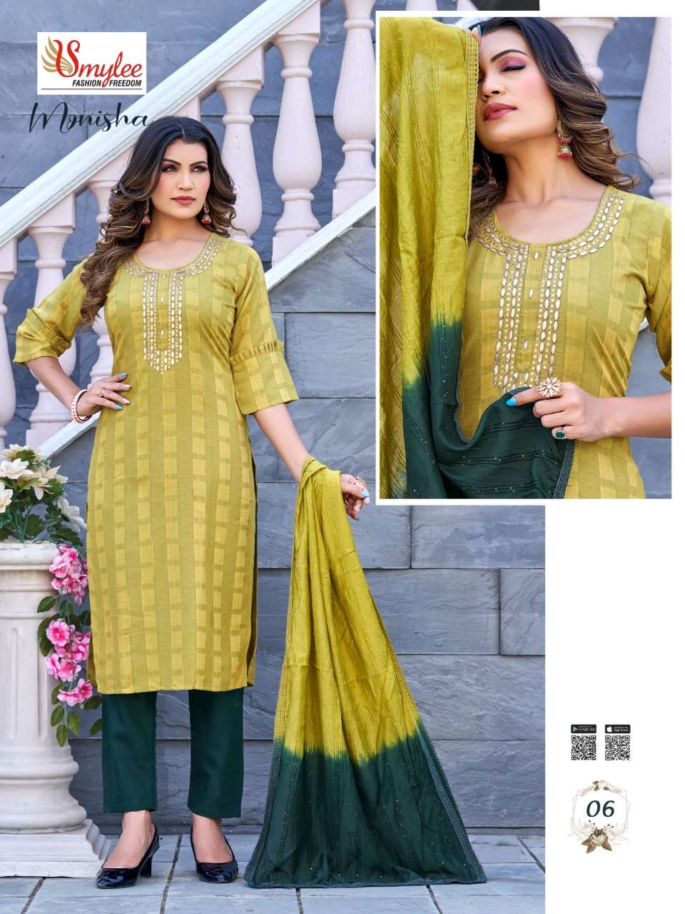 Rung Monisha Kurti With Pant  & Dupatta On Heavy  Bombay Wiving  Rayon With Heavy Handwork On Wholesale
