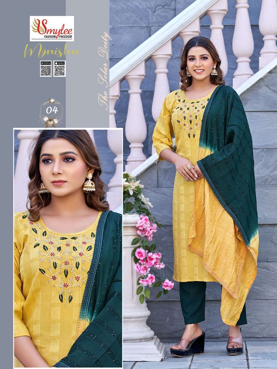 Rung Monisha Kurti With Pant  & Dupatta On Heavy  Bombay Wiving  Rayon With Heavy Handwork On Wholesale