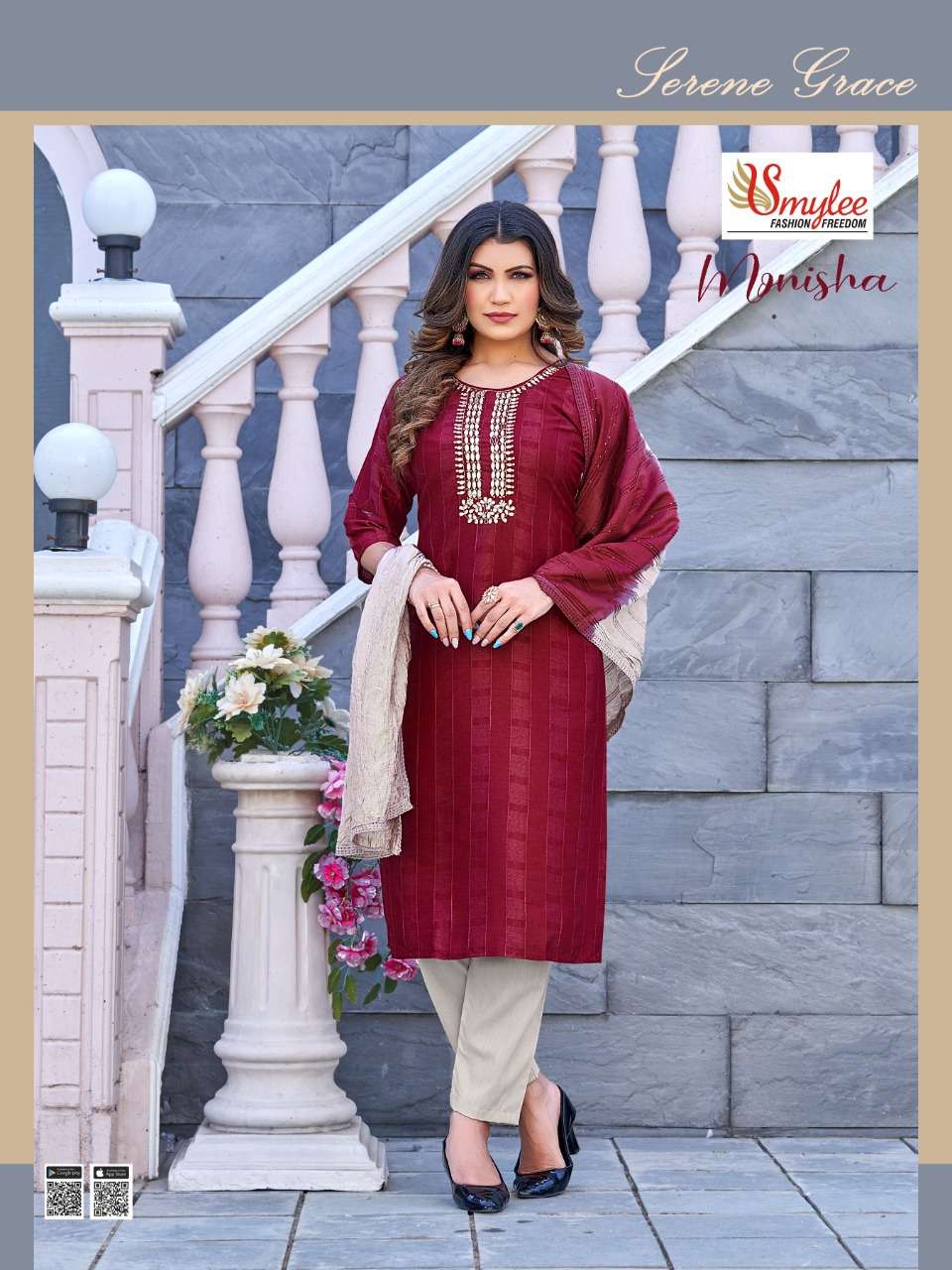Rung Monisha Kurti With Pant  & Dupatta On Heavy  Bombay Wiving  Rayon With Heavy Handwork On Wholesale
