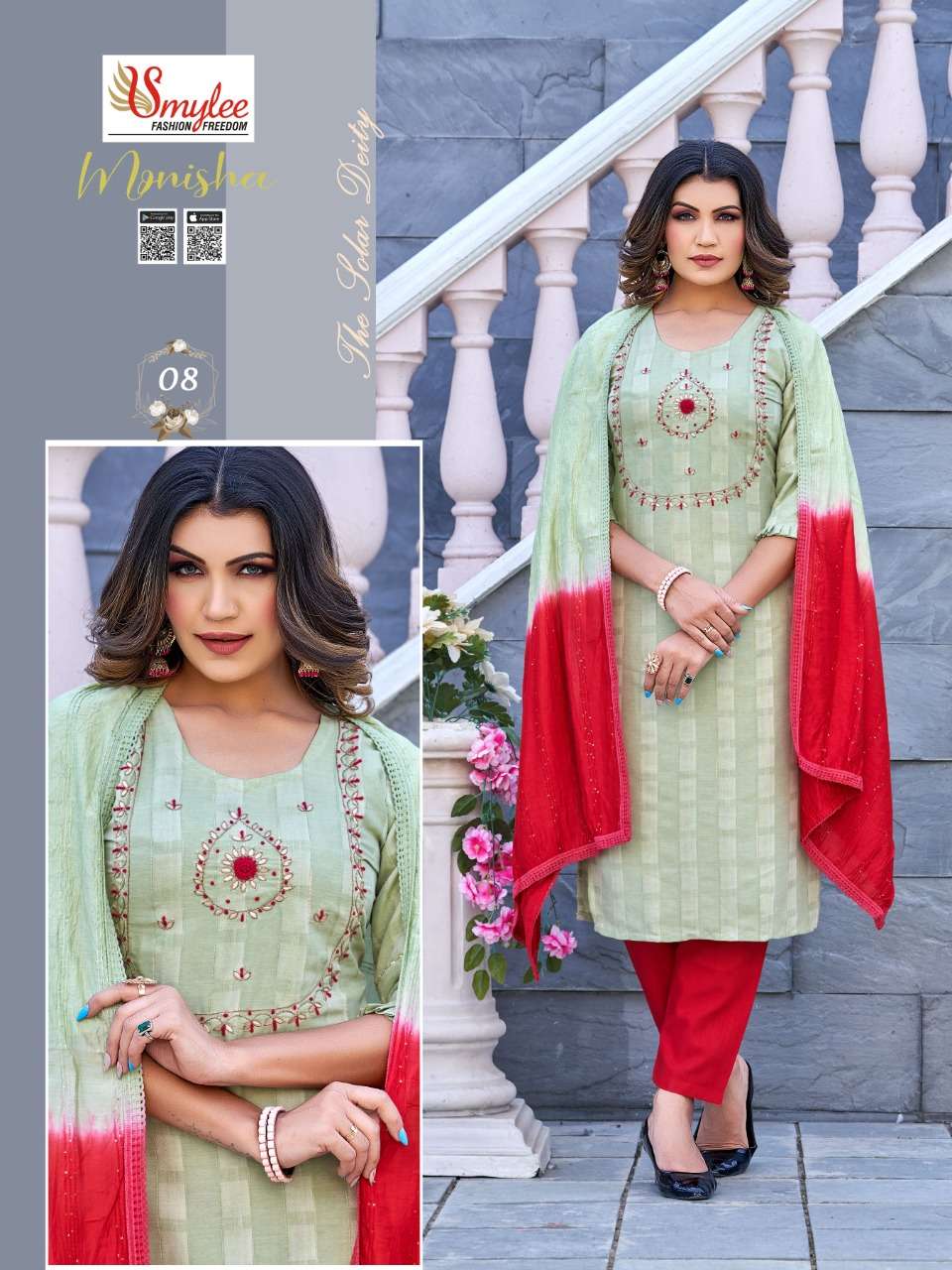 Rung Monisha Kurti With Pant  & Dupatta On Heavy  Bombay Wiving  Rayon With Heavy Handwork On Wholesale