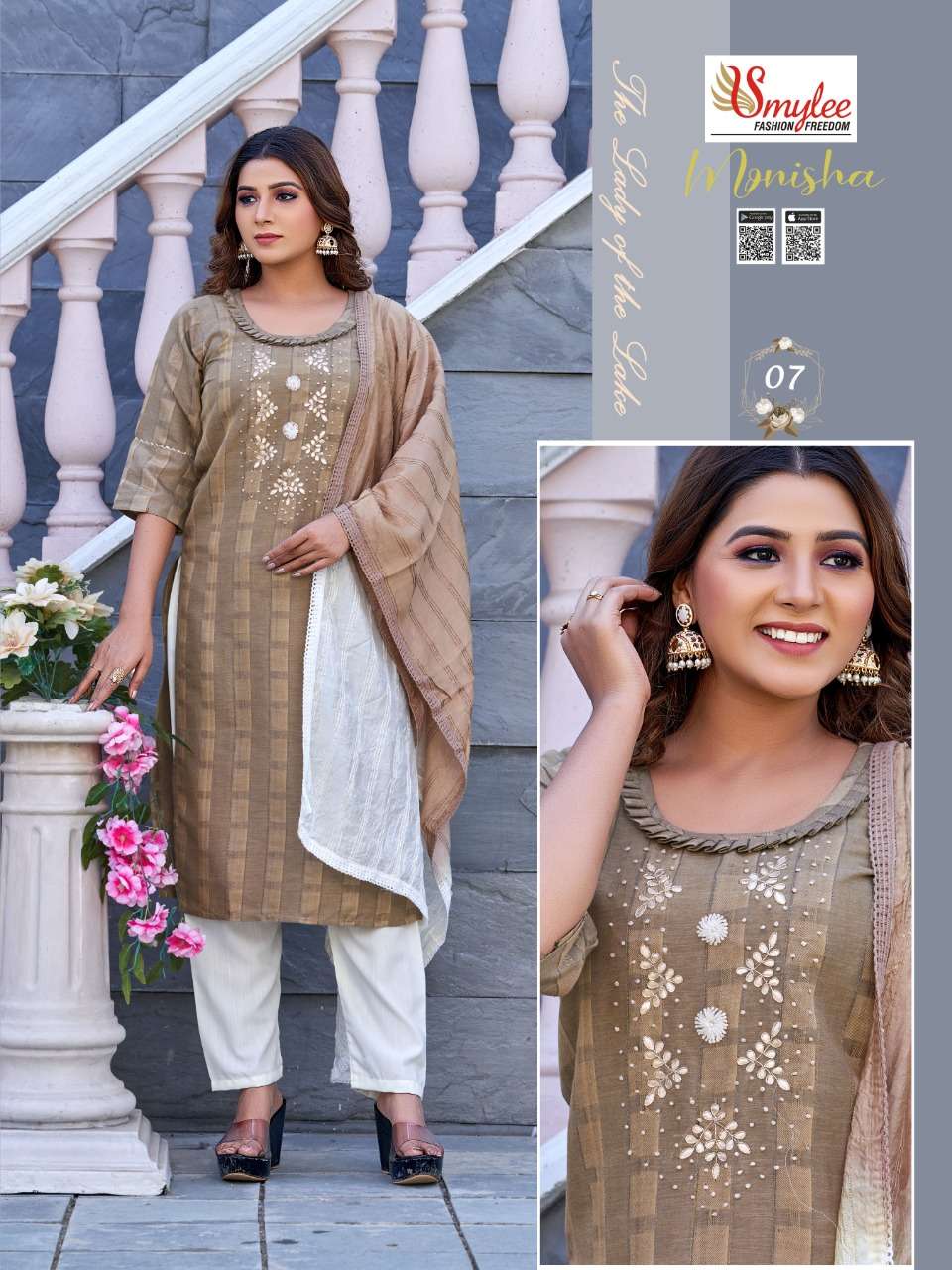 Rung Monisha Kurti With Pant  & Dupatta On Heavy  Bombay Wiving  Rayon With Heavy Handwork On Wholesale