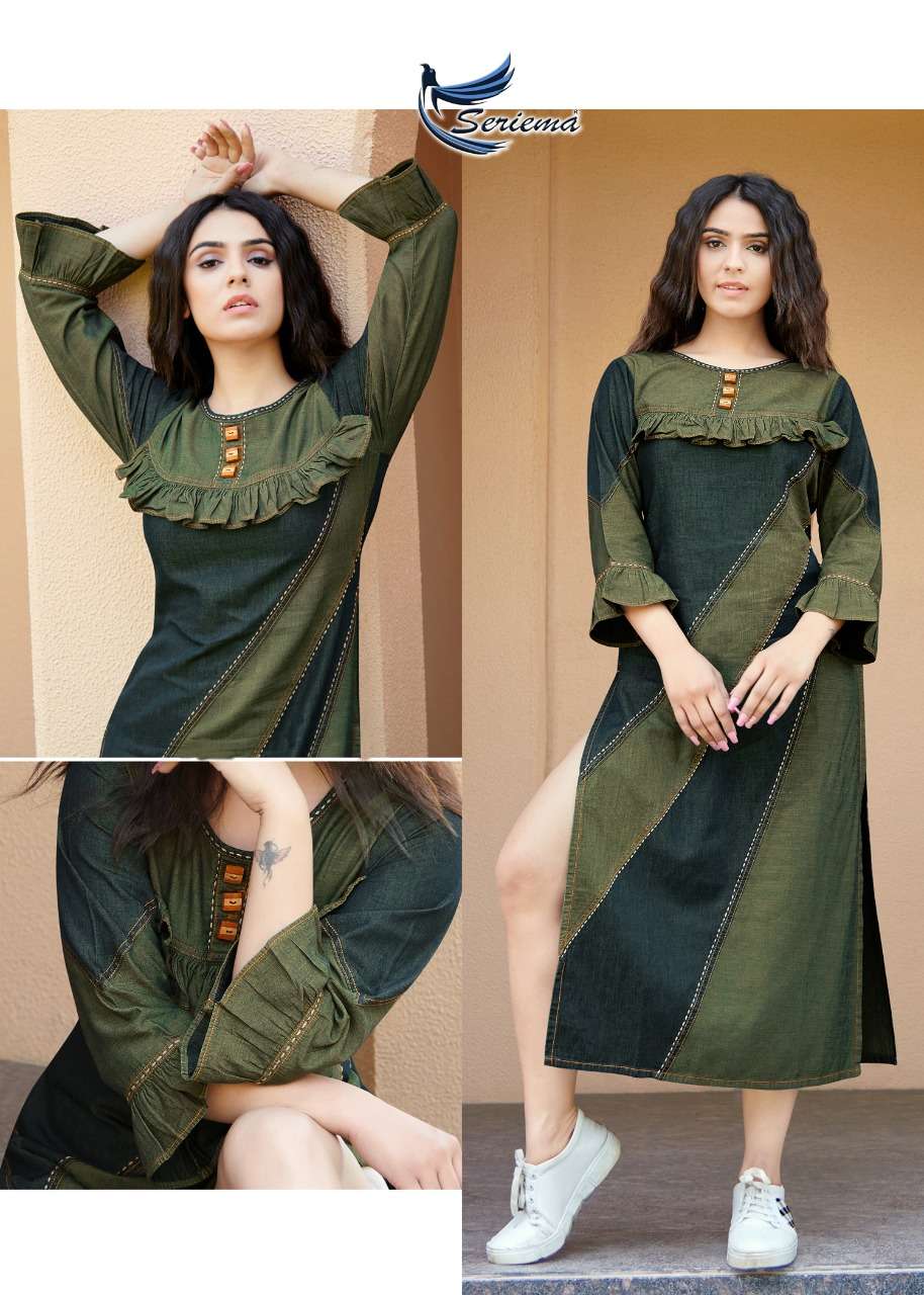SERIEMA launches Different Shades Of Denim Kurti On Aari Hand Work On Wholesale