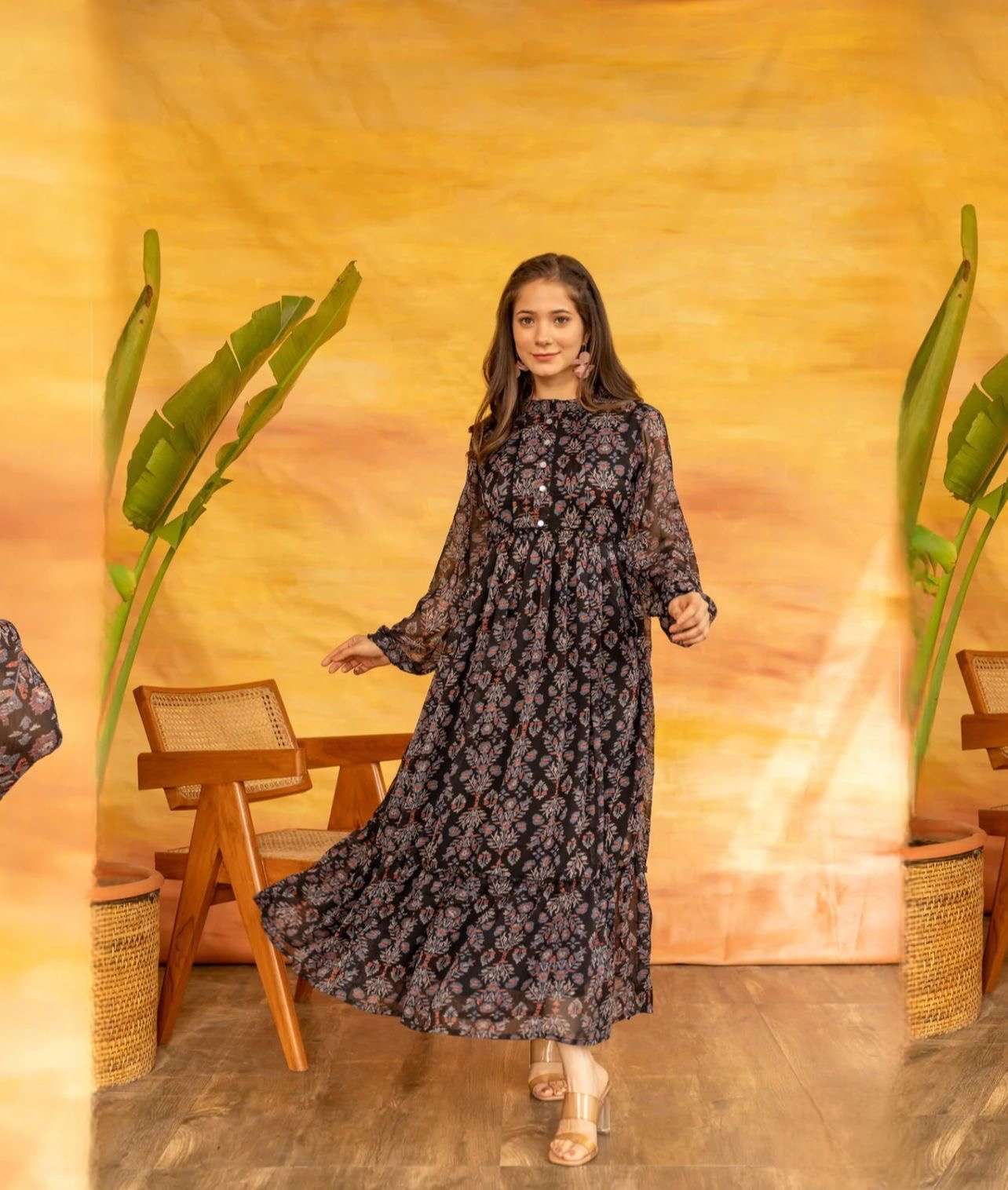 Shiv Textile Present Heavy Georgette Western Style Long Gown On Wholesale