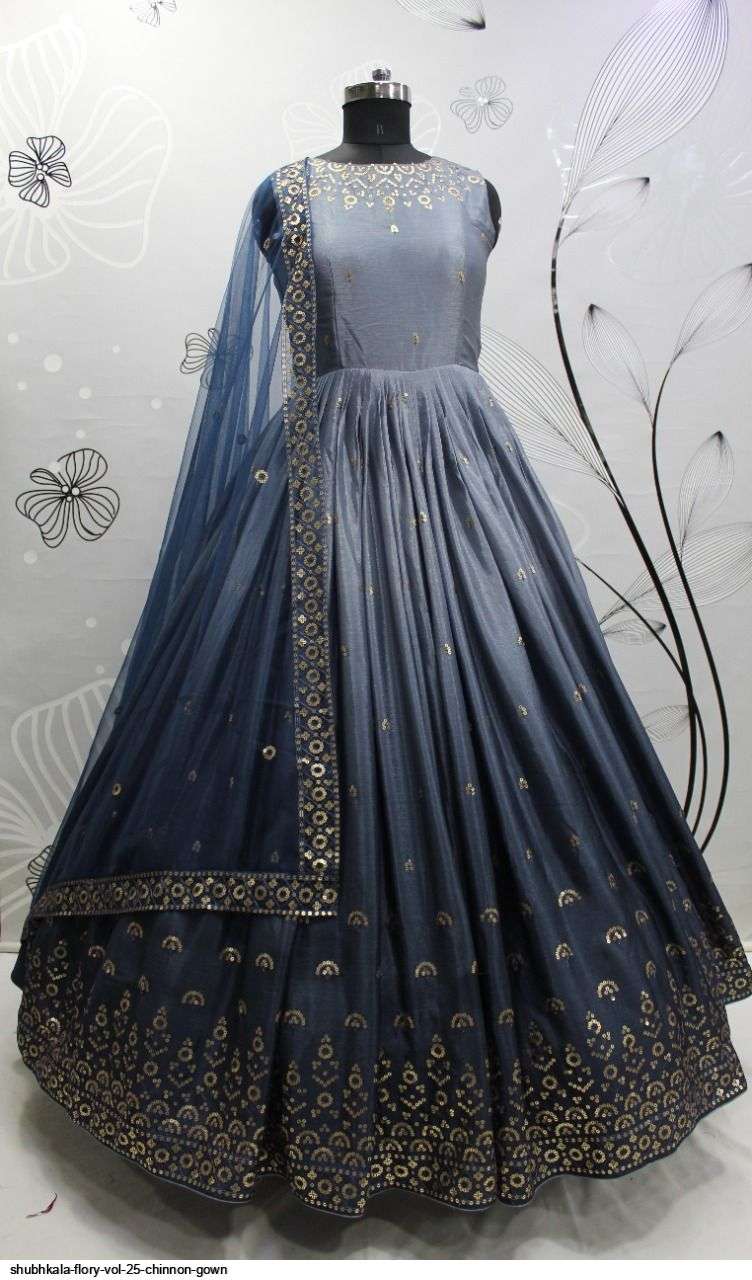 Shubhkala Flory Vol 25 Chinnon Gown On Wholesale