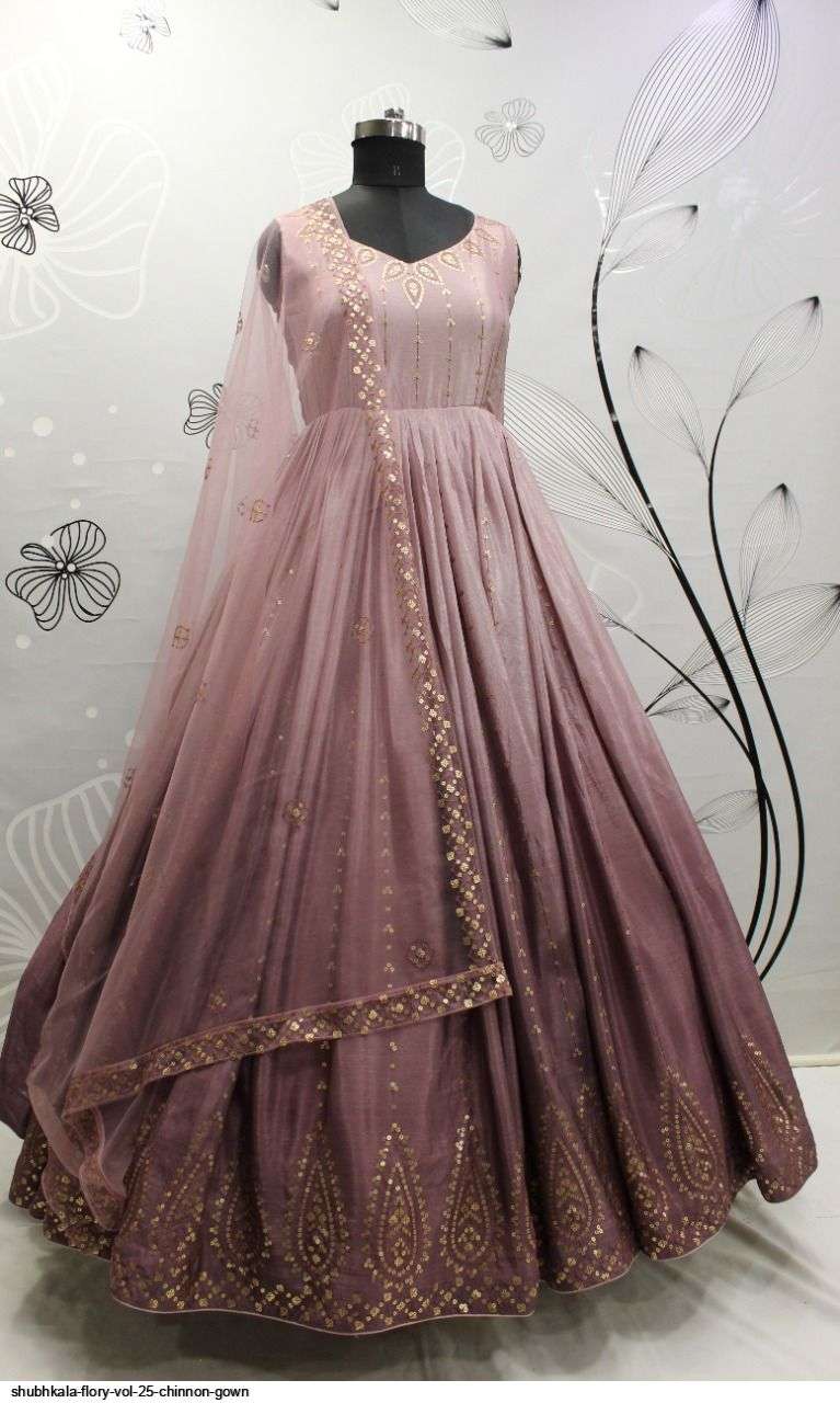 Shubhkala Flory Vol 25 Chinnon Gown On Wholesale