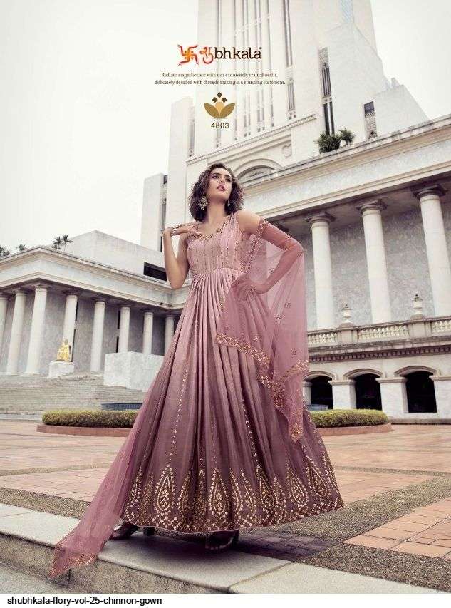 Shubhkala Flory Vol 25 Chinnon Gown On Wholesale