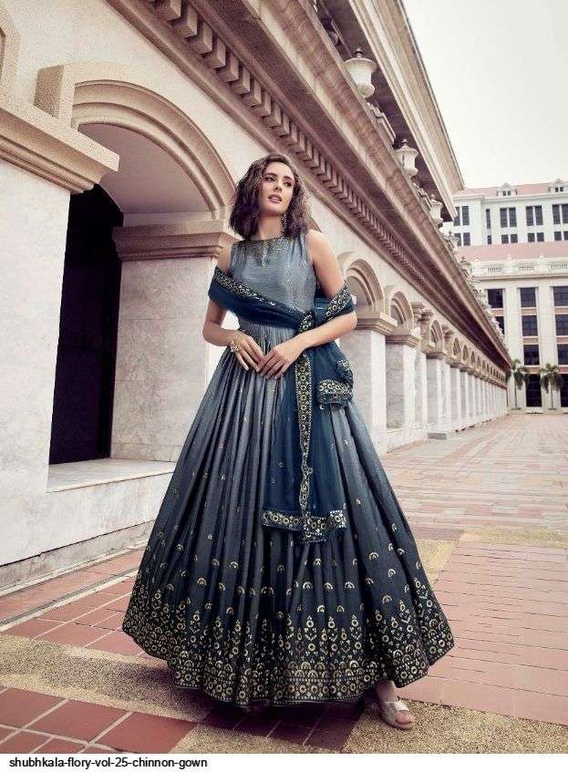 Shubhkala Flory Vol 25 Chinnon Gown On Wholesale