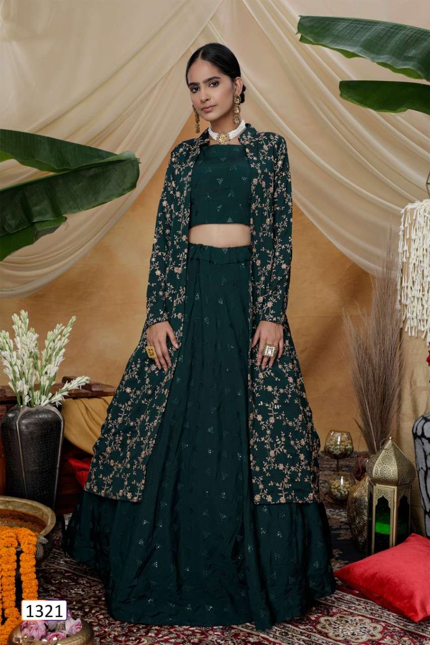 Shubhkala Indo western Heavy Season Special Lehanga Choli On Heavy Embroidered Sheer Jacket On Wholesale Singal Available