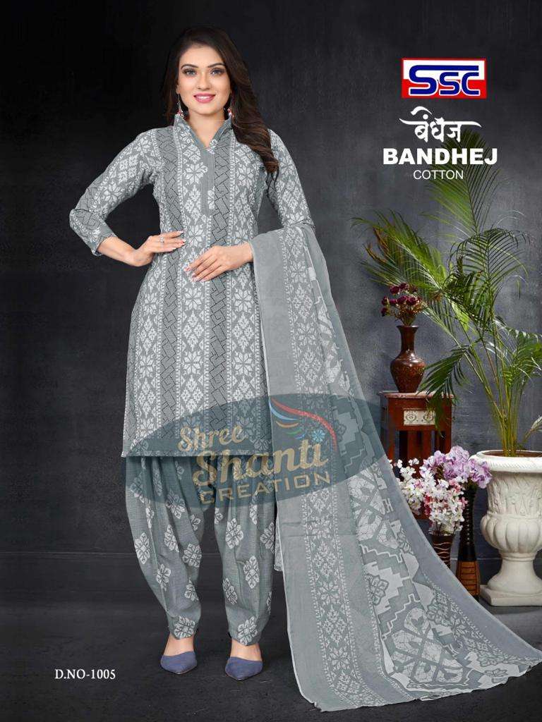 Ssc Bandhej Magic Slub Cotton Print Dress Material On Wholesale