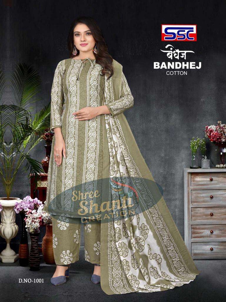 Ssc Bandhej Magic Slub Cotton Print Dress Material On Wholesale