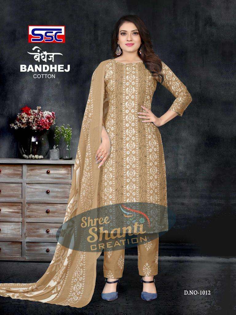 Ssc Bandhej Magic Slub Cotton Print Dress Material On Wholesale