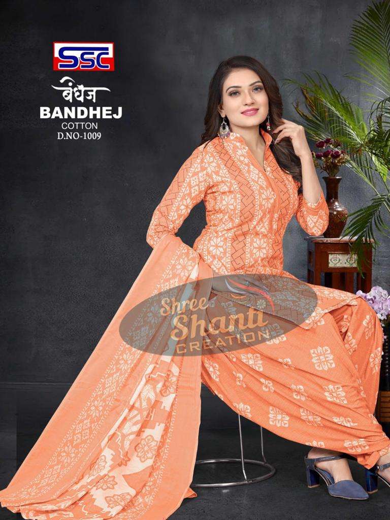 Ssc Bandhej Magic Slub Cotton Print Dress Material On Wholesale