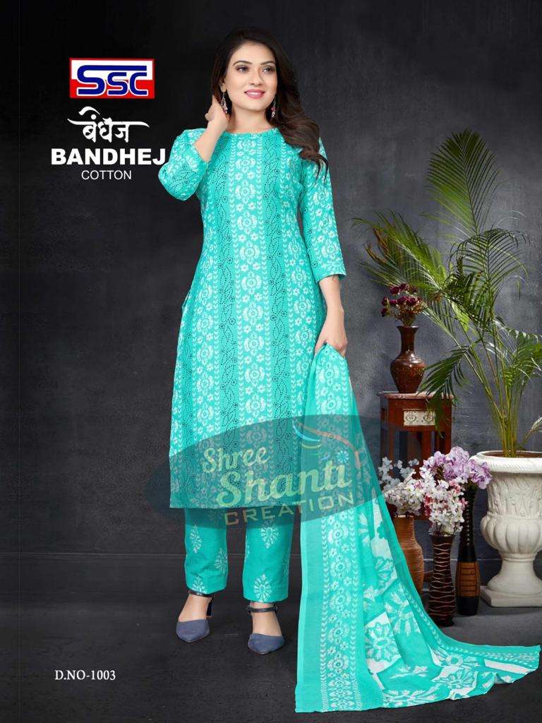 Ssc Bandhej Magic Slub Cotton Print Dress Material On Wholesale