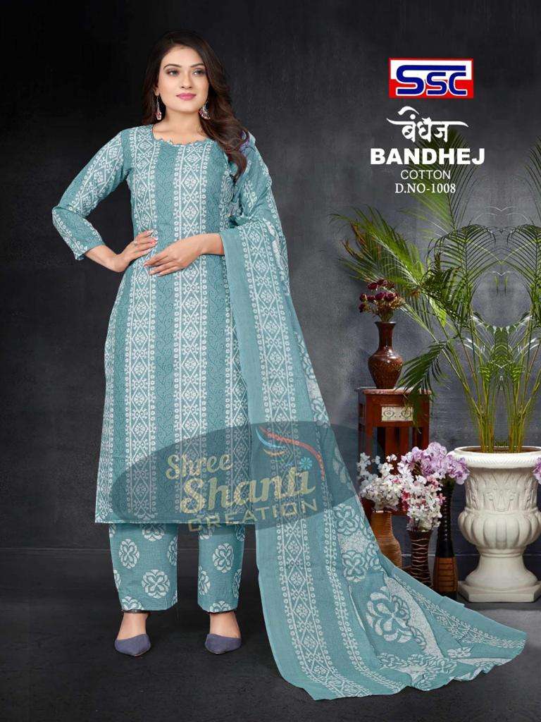Ssc Bandhej Magic Slub Cotton Print Dress Material On Wholesale
