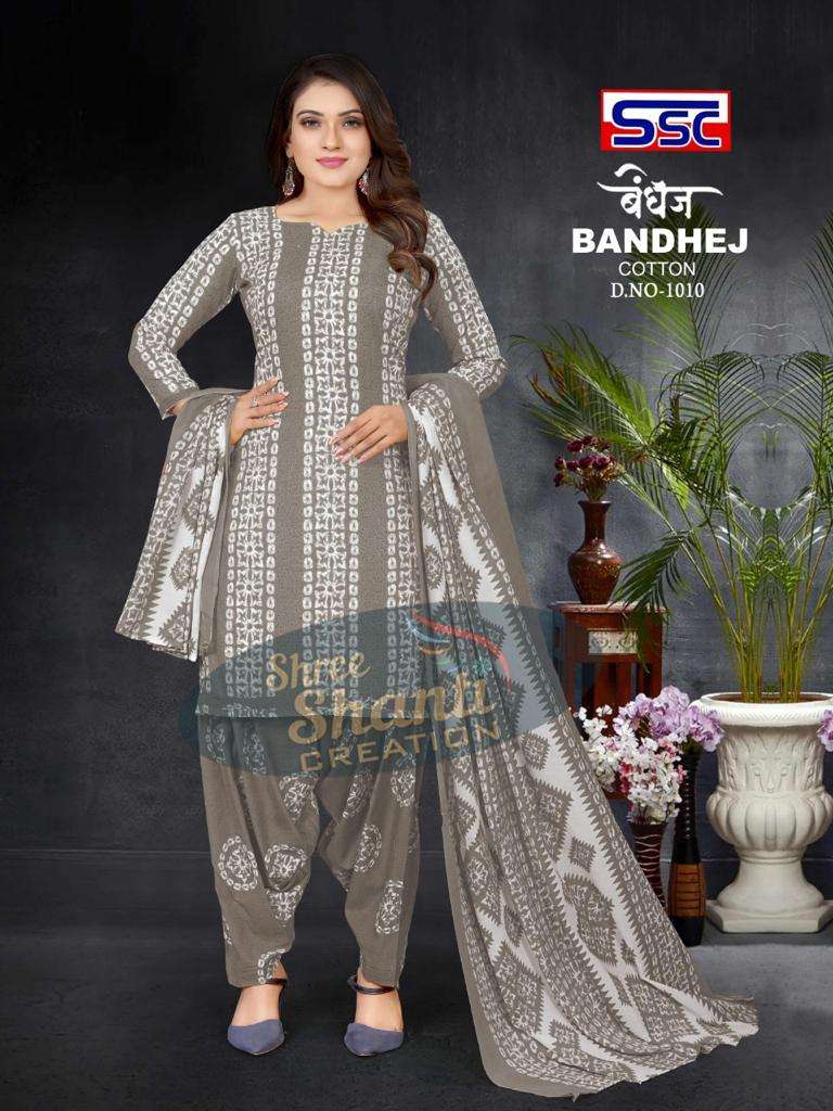 Ssc Bandhej Magic Slub Cotton Print Dress Material On Wholesale