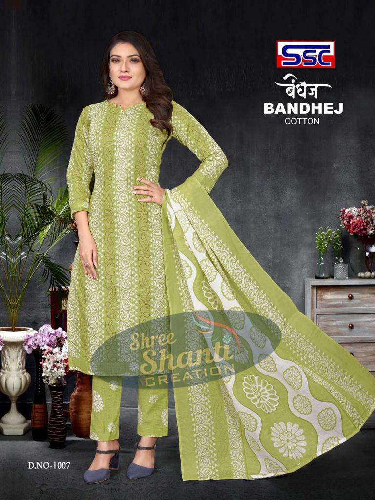 Ssc Bandhej Magic Slub Cotton Print Dress Material On Wholesale