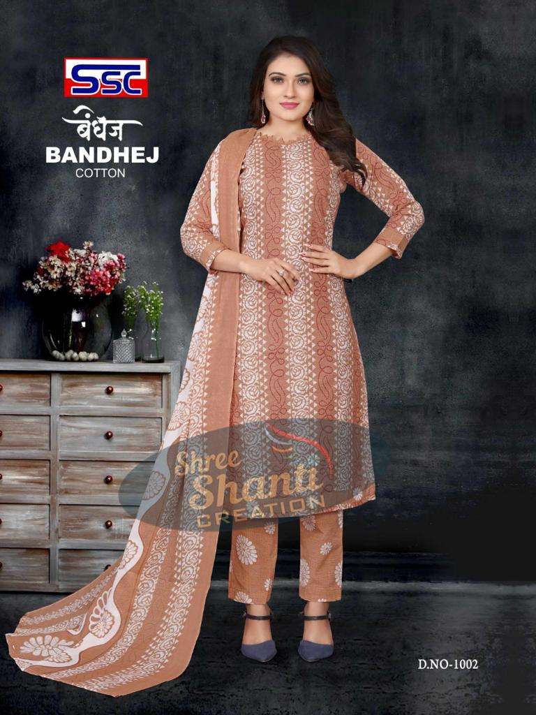Ssc Bandhej Magic Slub Cotton Print Dress Material On Wholesale