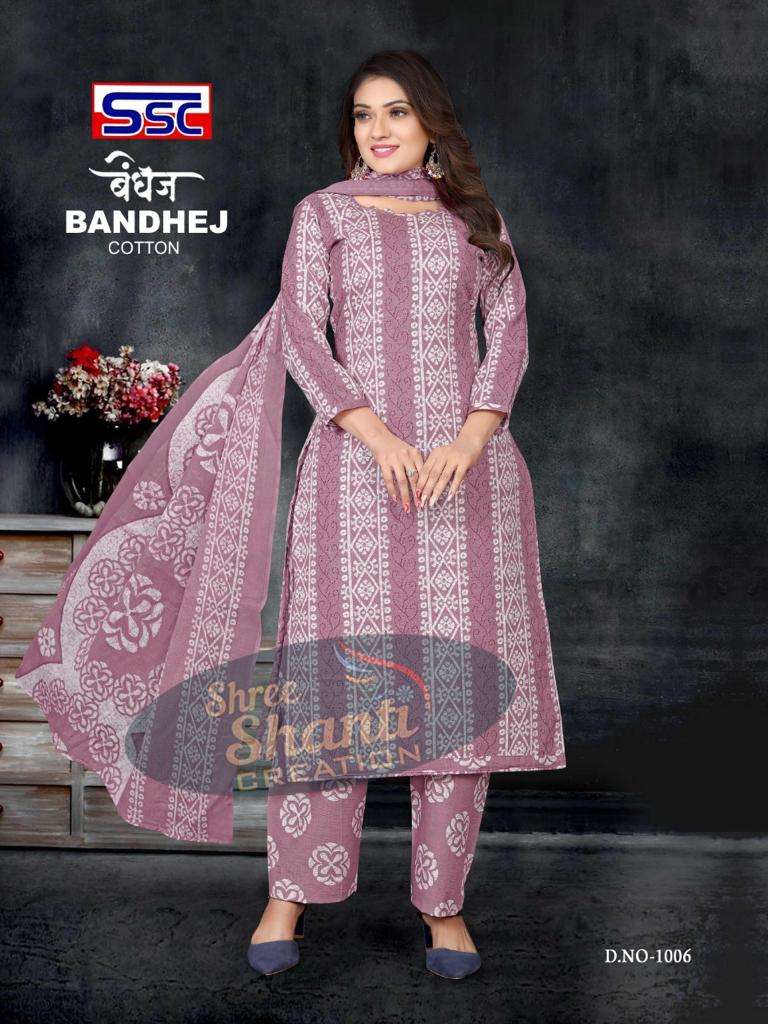 Ssc Bandhej Magic Slub Cotton Print Dress Material On Wholesale