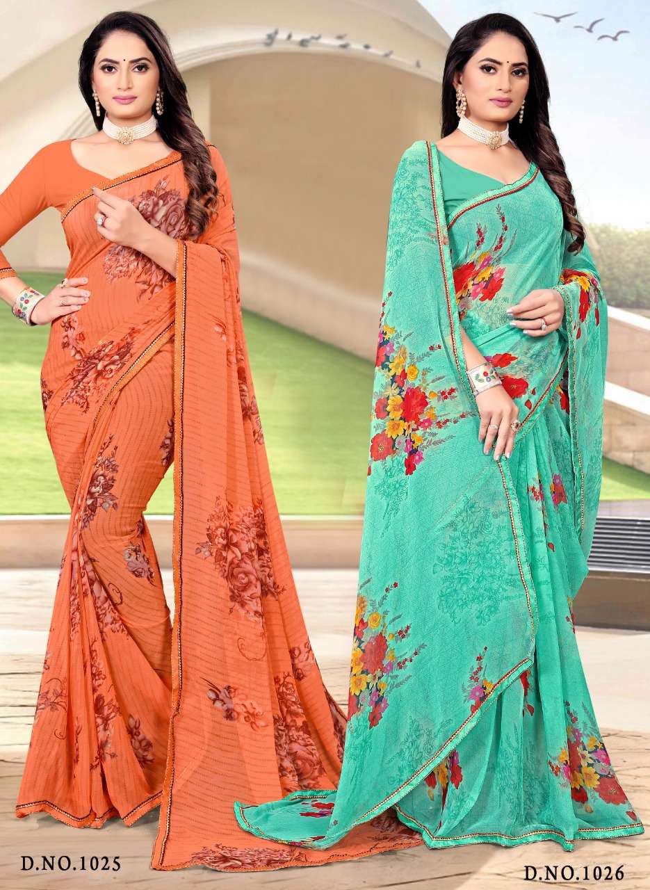Surendra Mahak Weightless Printed  Saree With Fancy Lace Border On Wholesale 