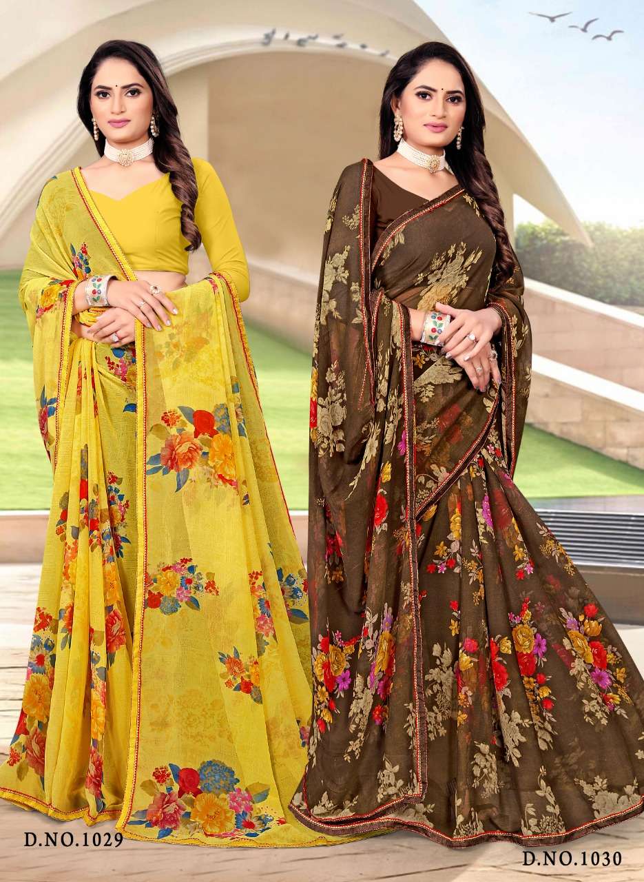 Surendra Mahak Weightless Printed  Saree With Fancy Lace Border On Wholesale 