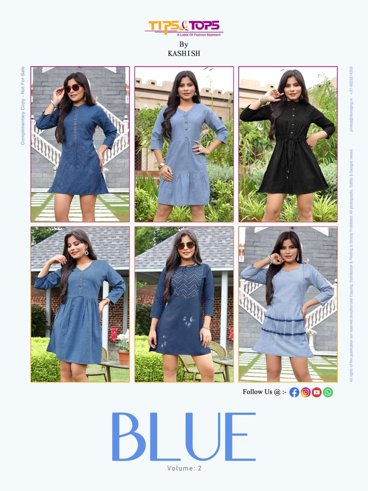 Tips & Tops Blue Vol-2 Cotton Denim Western Short Kurtis On Wholesale