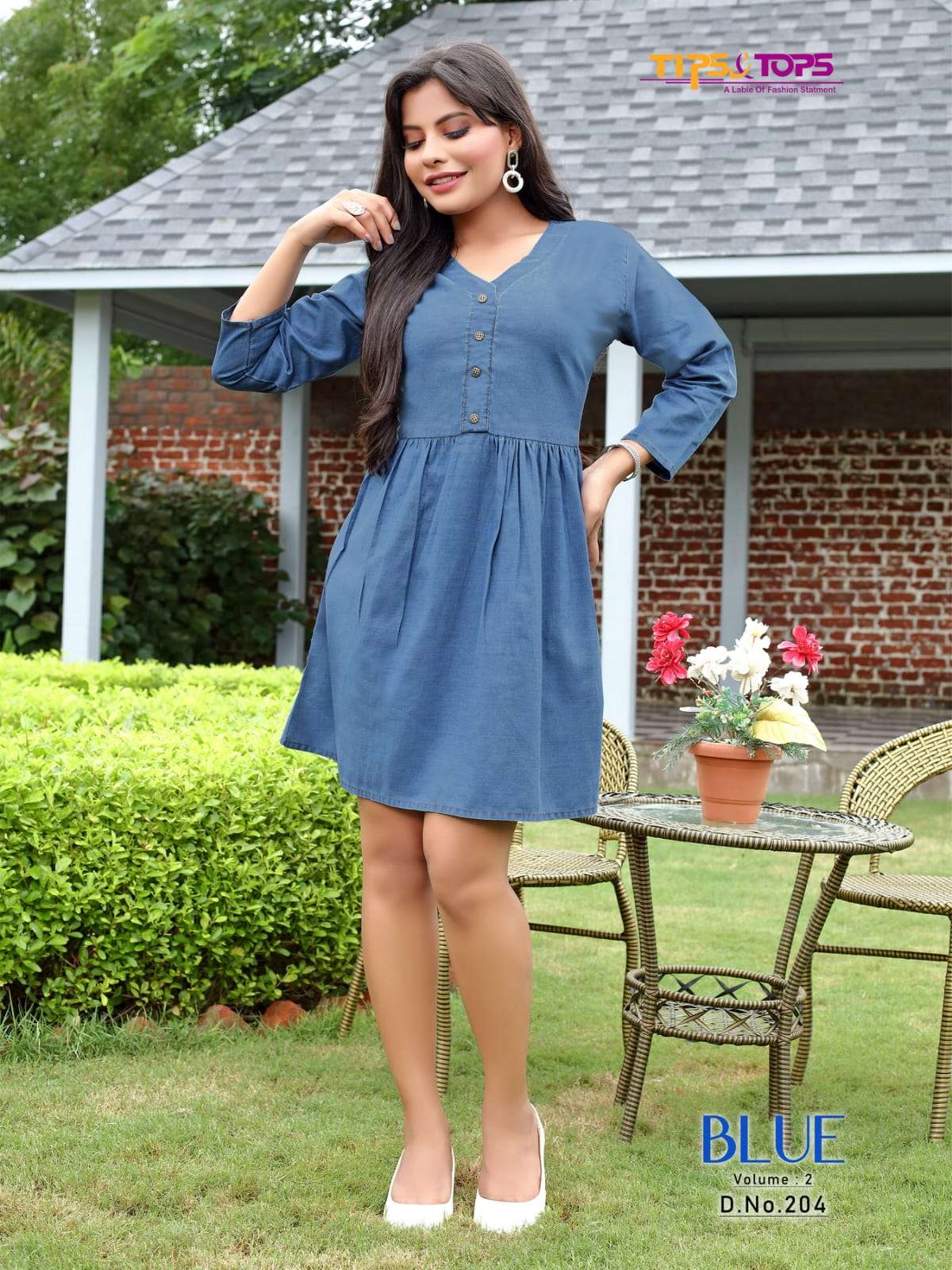 Tips & Tops Blue Vol-2 Cotton Denim Western Short Kurtis On Wholesale