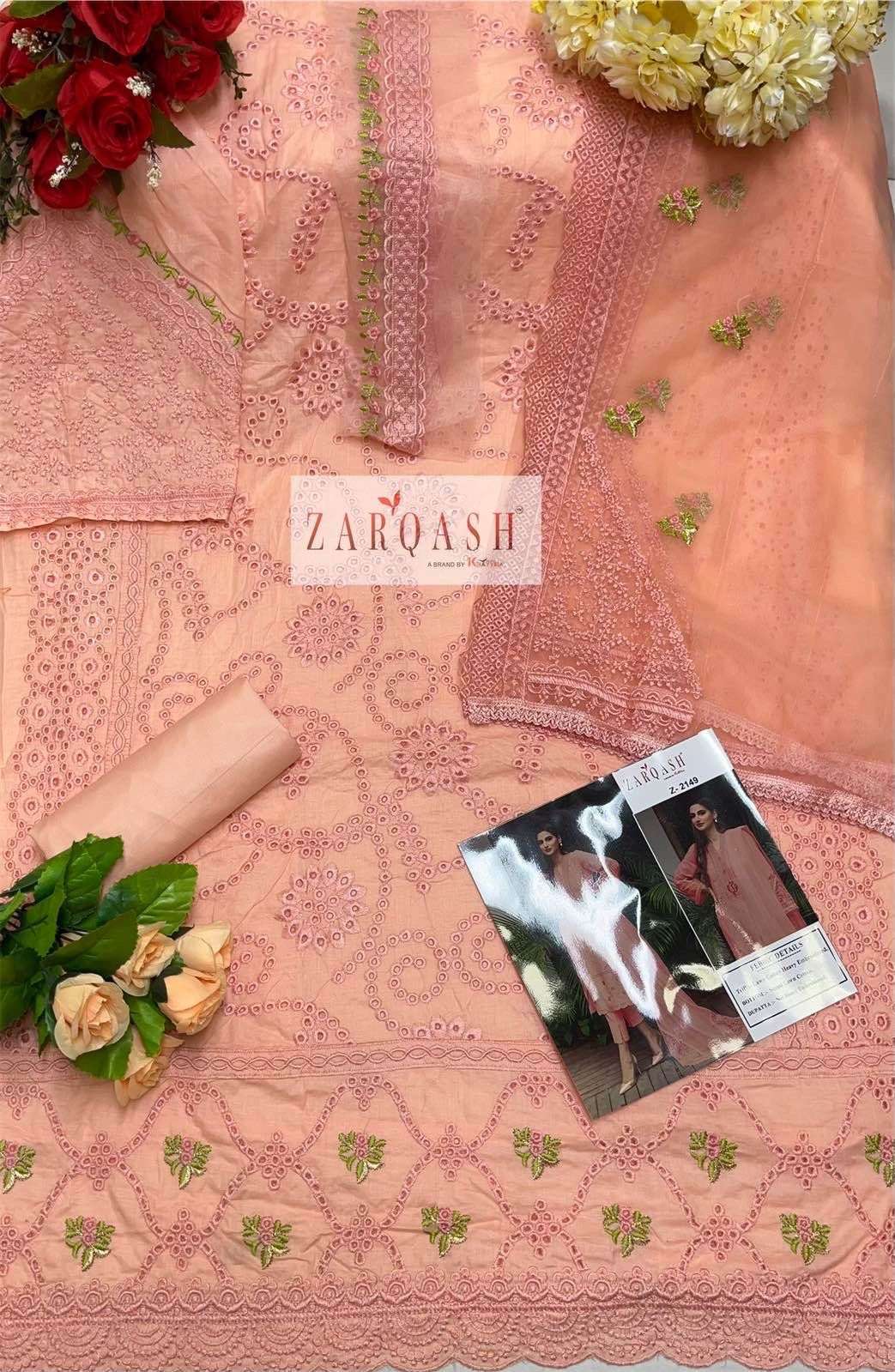 Zarqash Chikankari Cotton Embroidered Dress Material On Wholesale