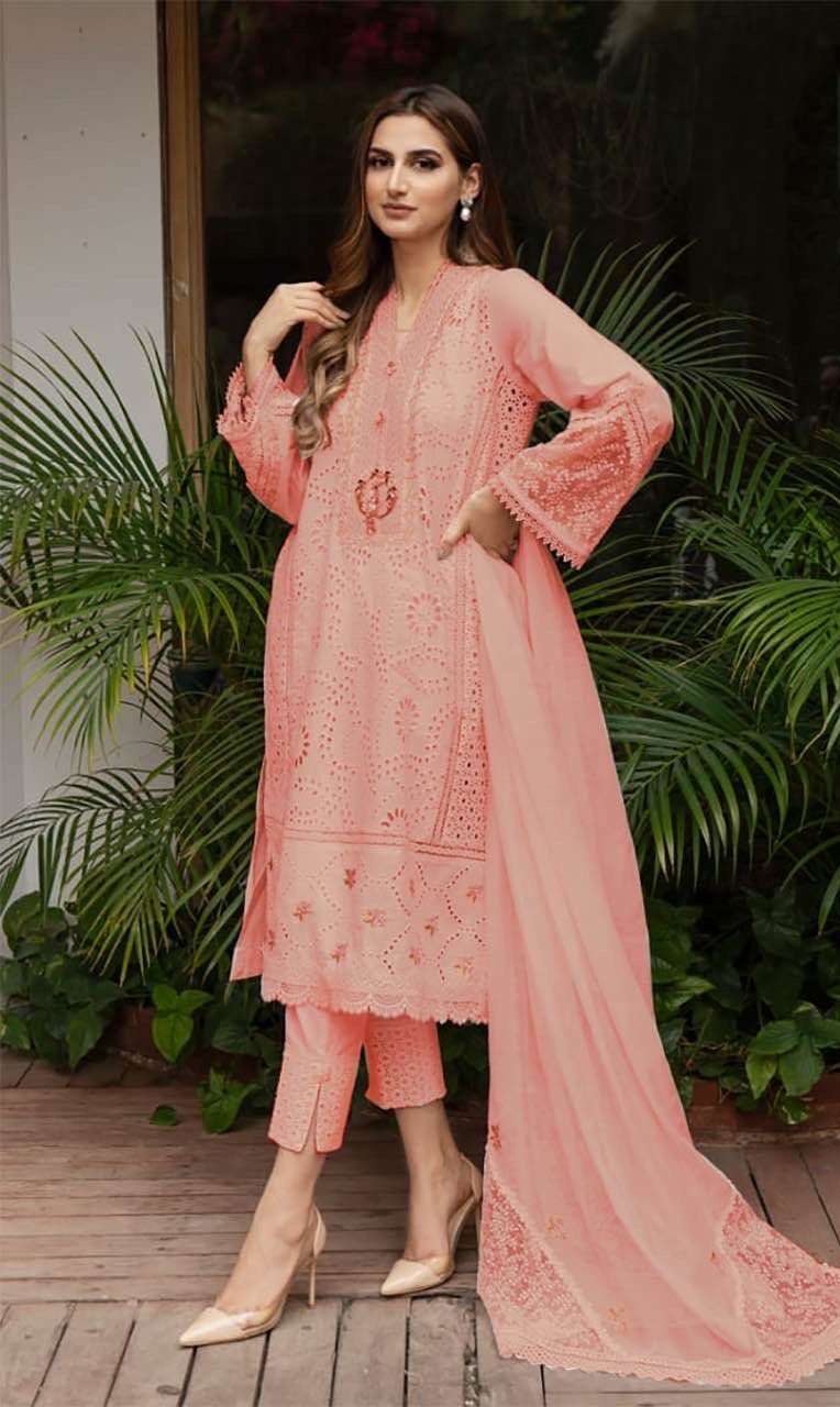 Zarqash Chikankari Cotton Embroidered Dress Material On Wholesale