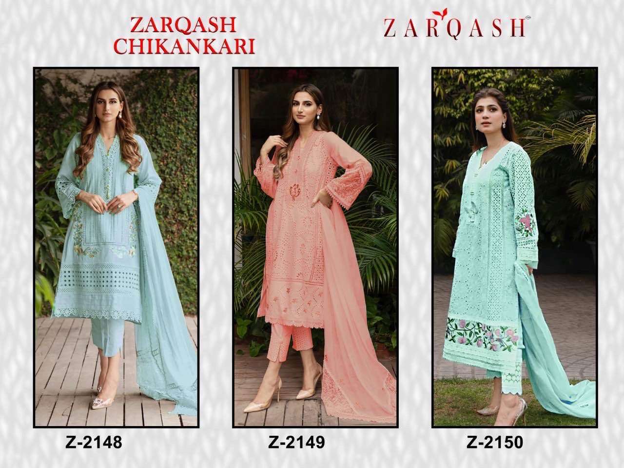 Zarqash Chikankari Cotton Embroidered Dress Material On Wholesale