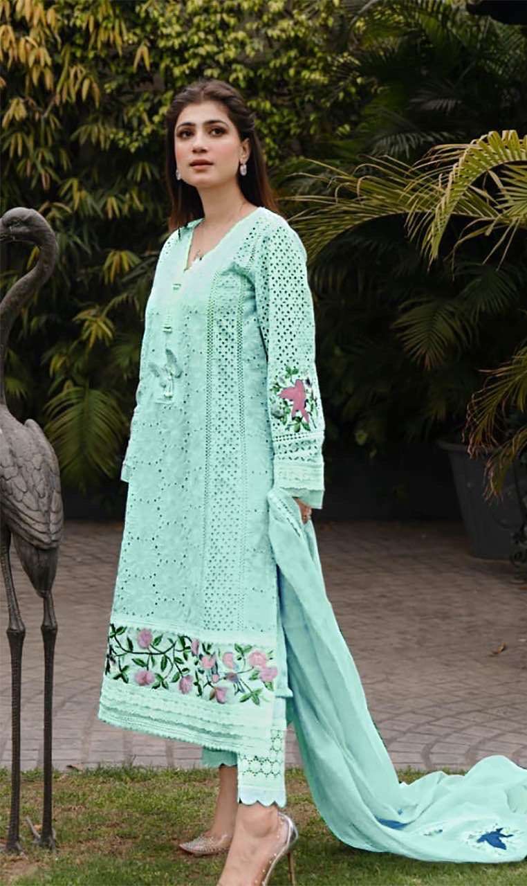 Zarqash Chikankari Cotton Embroidered Dress Material On Wholesale