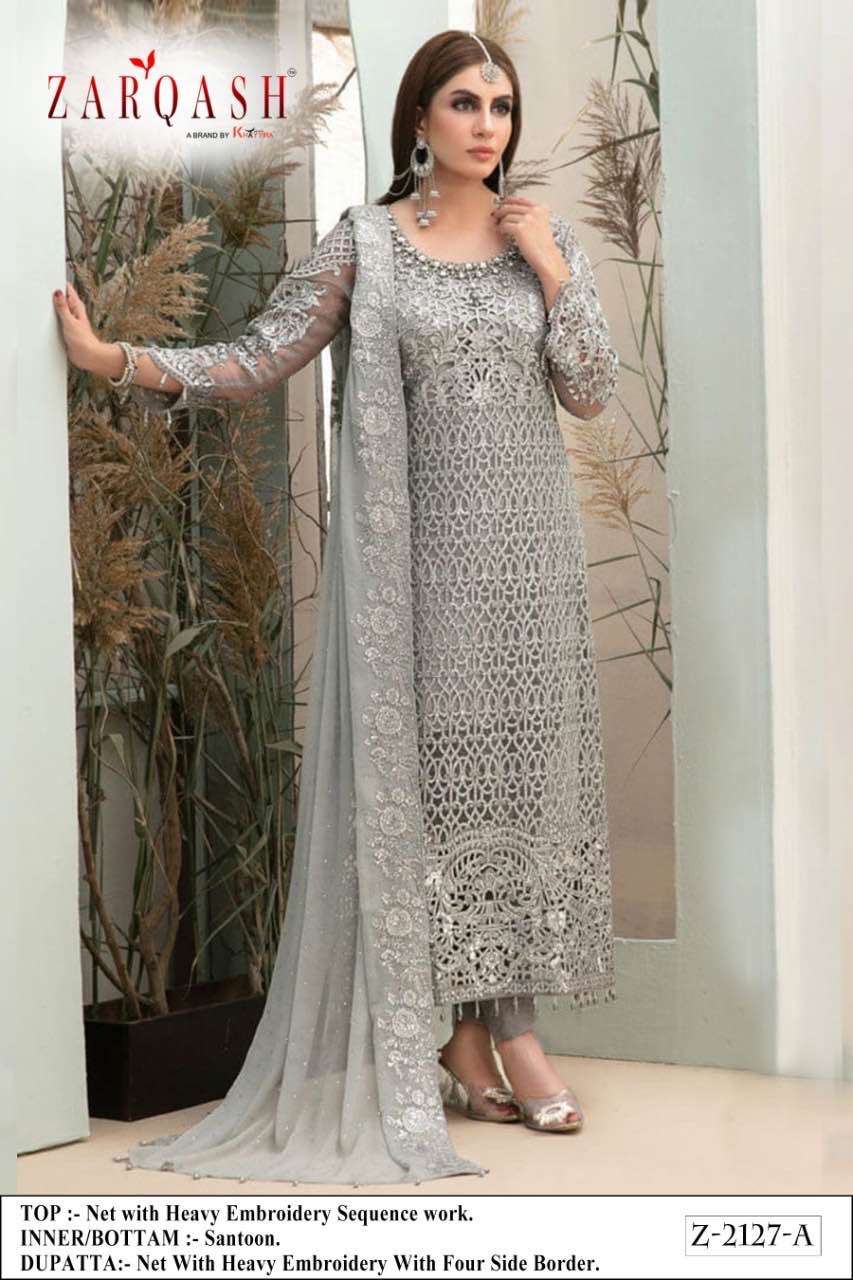 Zarqash Maria Z 2127 Net Heavy Embroidery Pakistani Suit On Wholesale