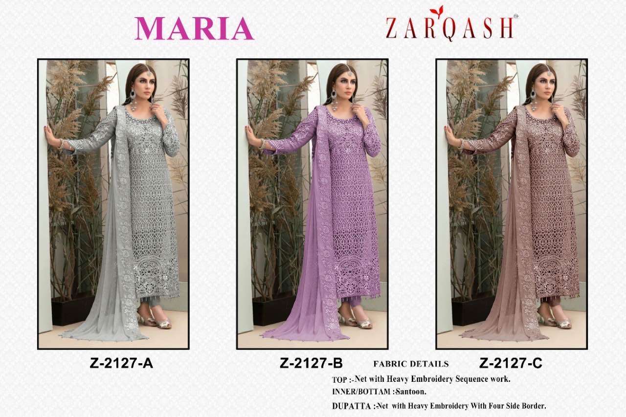 Zarqash Maria Z 2127 Net Heavy Embroidery Pakistani Suit On Wholesale