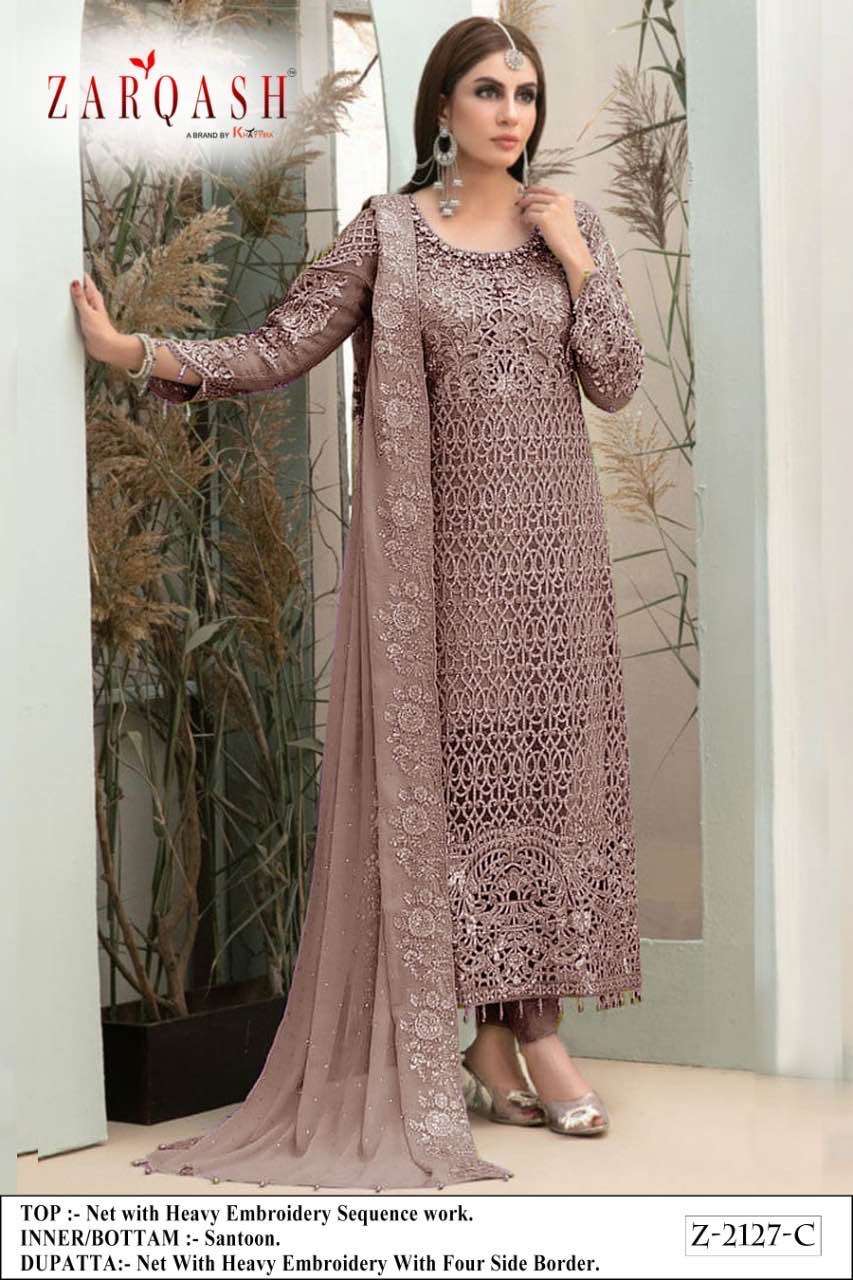 Zarqash Maria Z 2127 Net Heavy Embroidery Pakistani Suit On Wholesale