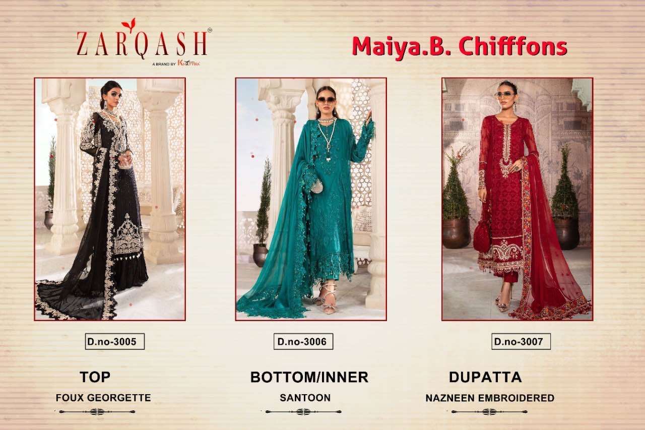 Zarqash Z-3005 to Z-3007 Hit Design Faux Georgette Embroidery Pakistani Suits On Wholesale