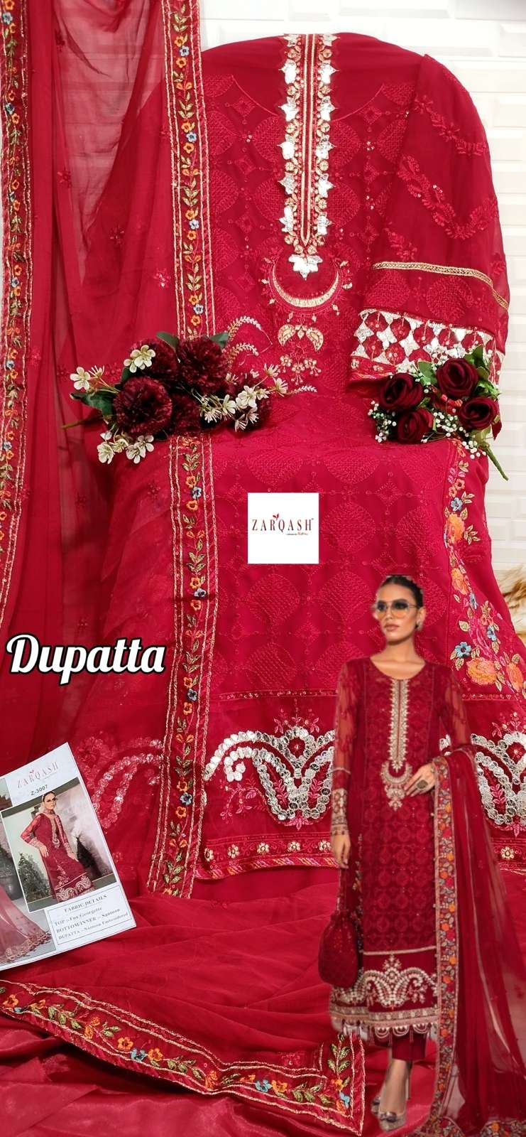 Zarqash Z-3005 to Z-3007 Hit Design Faux Georgette Embroidery Pakistani Suits On Wholesale