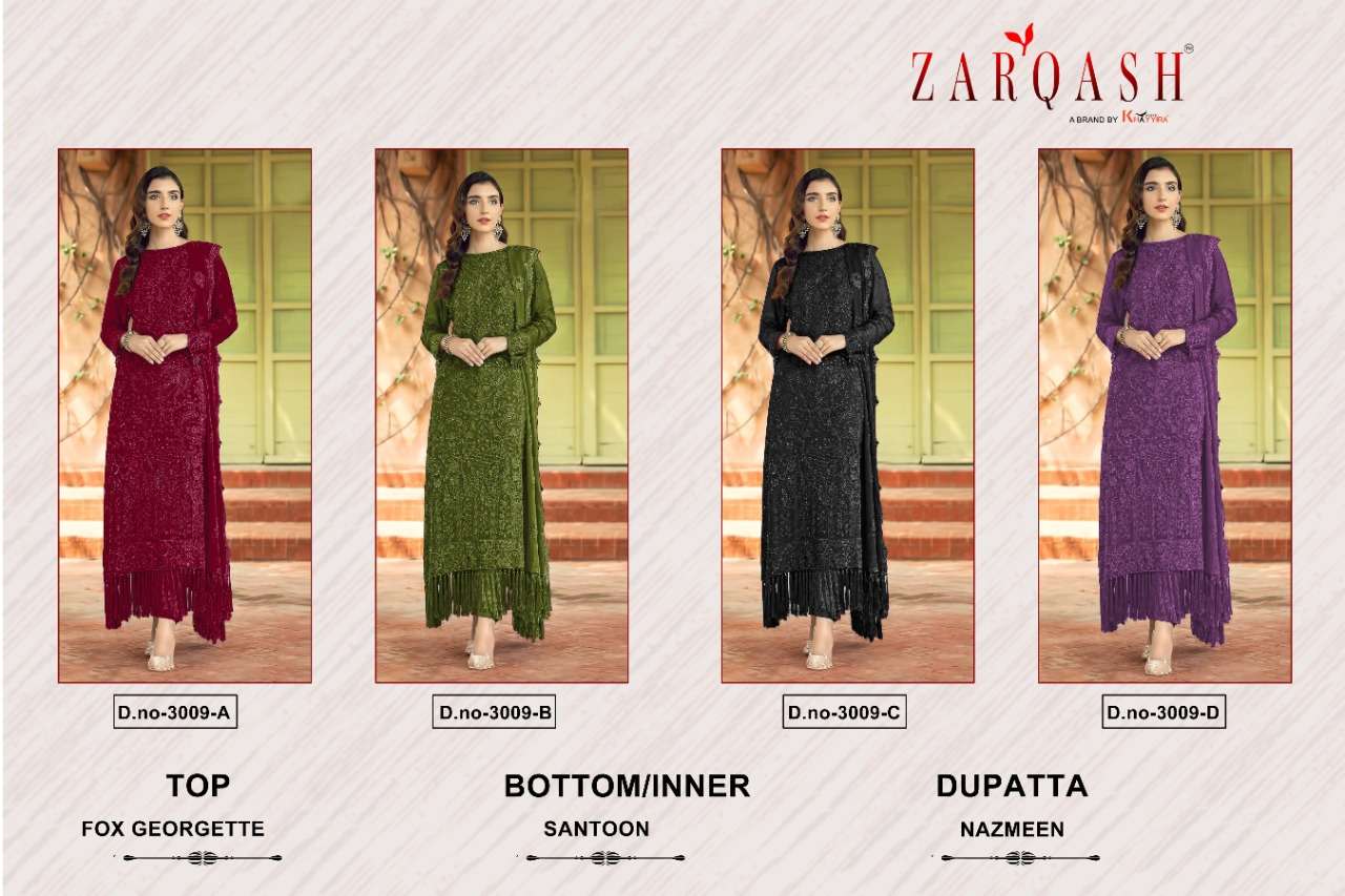 Zarqash Z - 3009 Georgette Embroidery Pakistani Suits On Wholesale