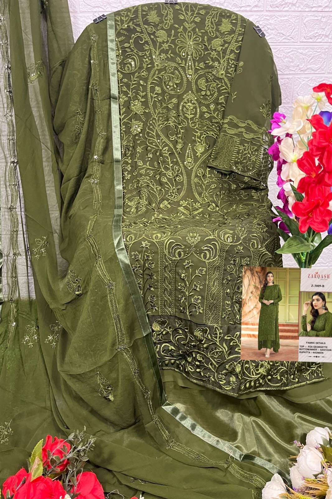 Zarqash Z - 3009 Georgette Embroidery Pakistani Suits On Wholesale