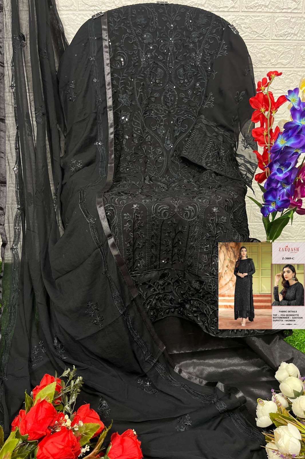 Zarqash Z - 3009 Georgette Embroidery Pakistani Suits On Wholesale
