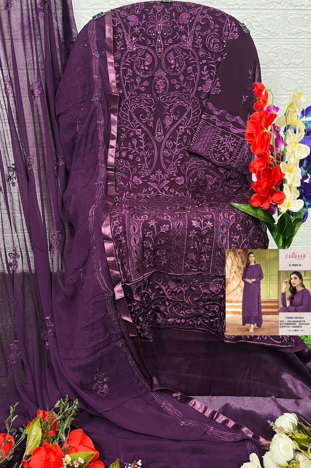 Zarqash Z - 3009 Georgette Embroidery Pakistani Suits On Wholesale