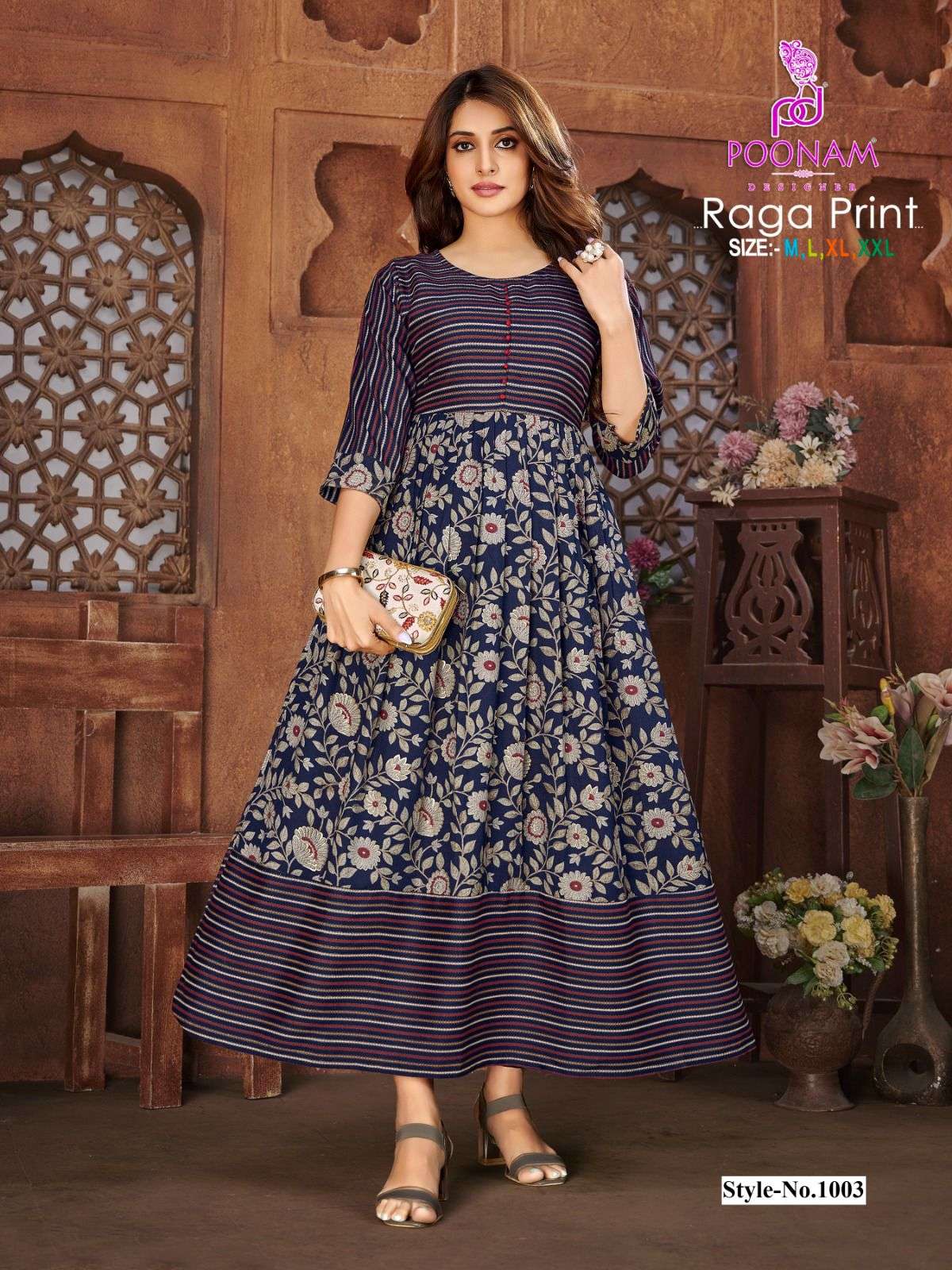  Poonam Raga Rayon Print Long Anarkali Kurti On Wholesale