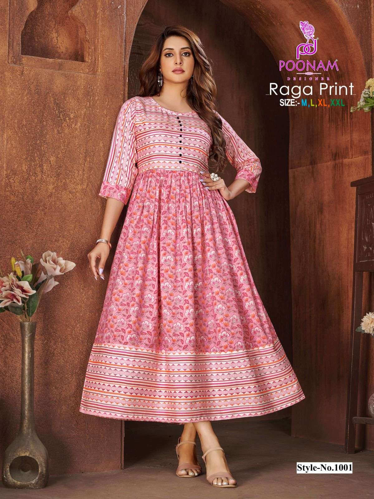  Poonam Raga Rayon Print Long Anarkali Kurti On Wholesale