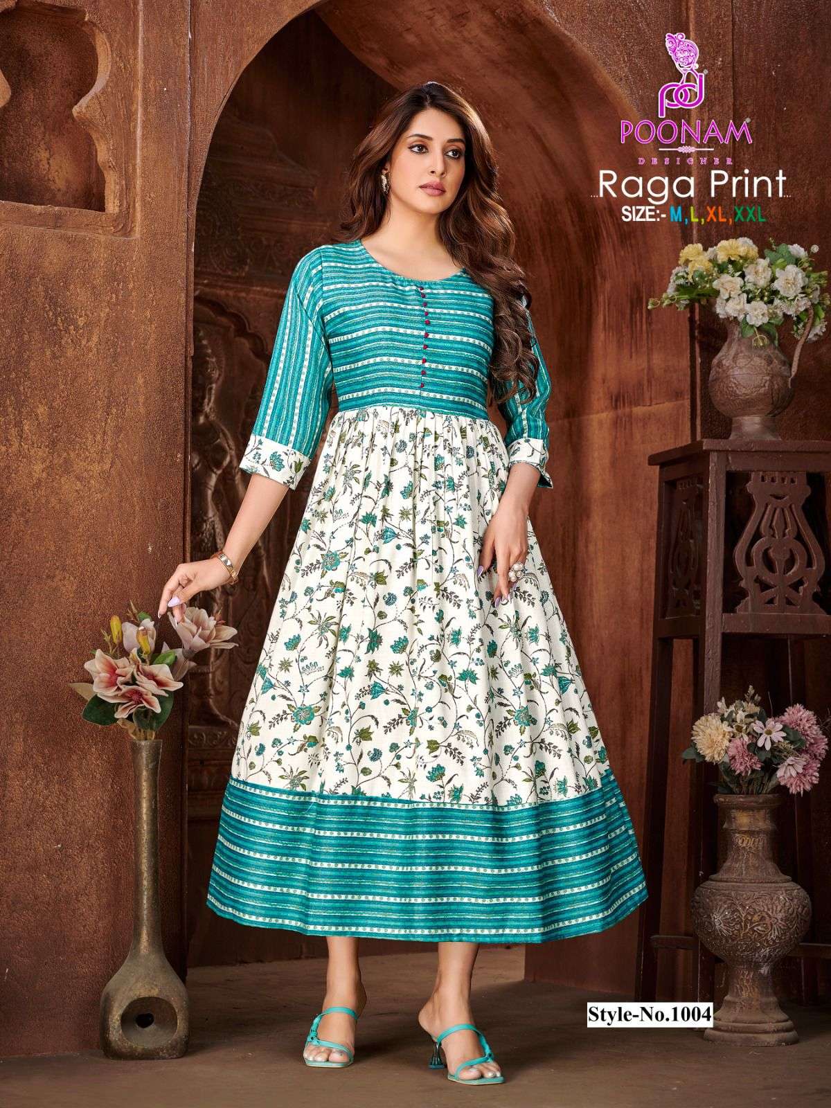  Poonam Raga Rayon Print Long Anarkali Kurti On Wholesale