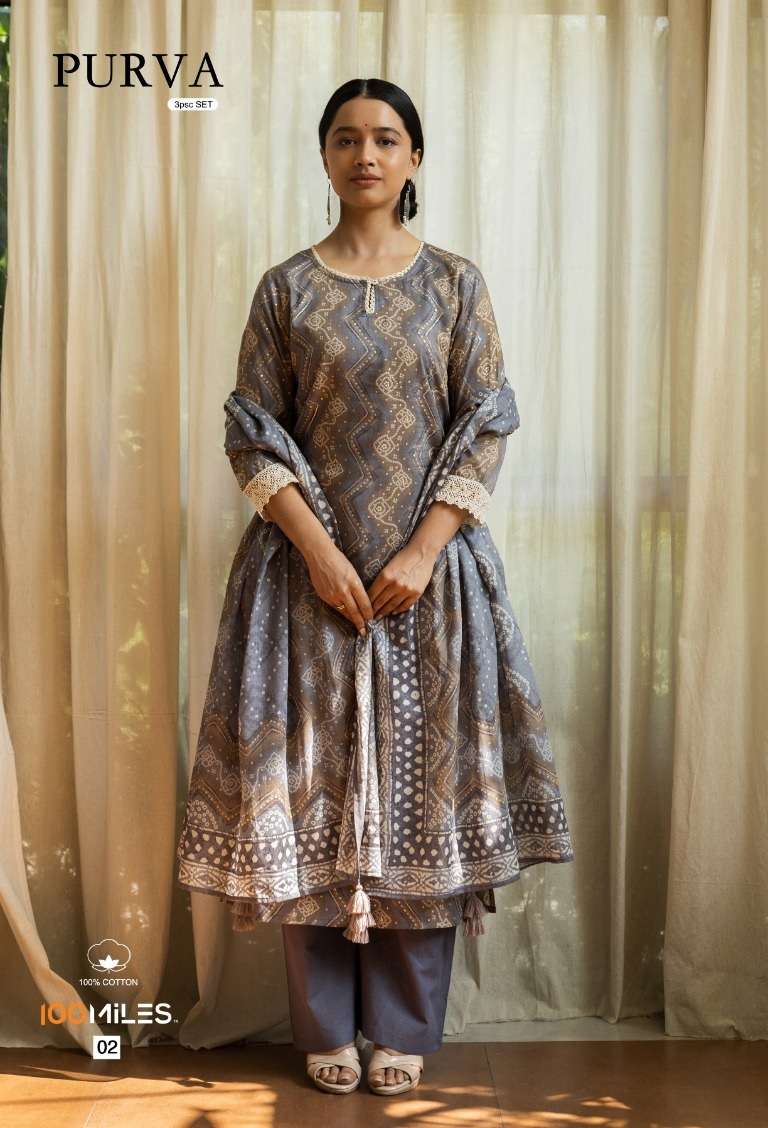 100 Miles Purva Fancy Pure Cotton Mal Foil Printed Kurti With Bottom Dupatta On Wholesale