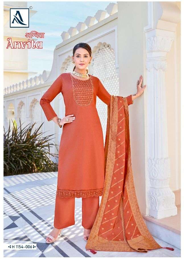 Alok Suits Anvita Pure Zam Solid With Designer Embroidery On Wholesale