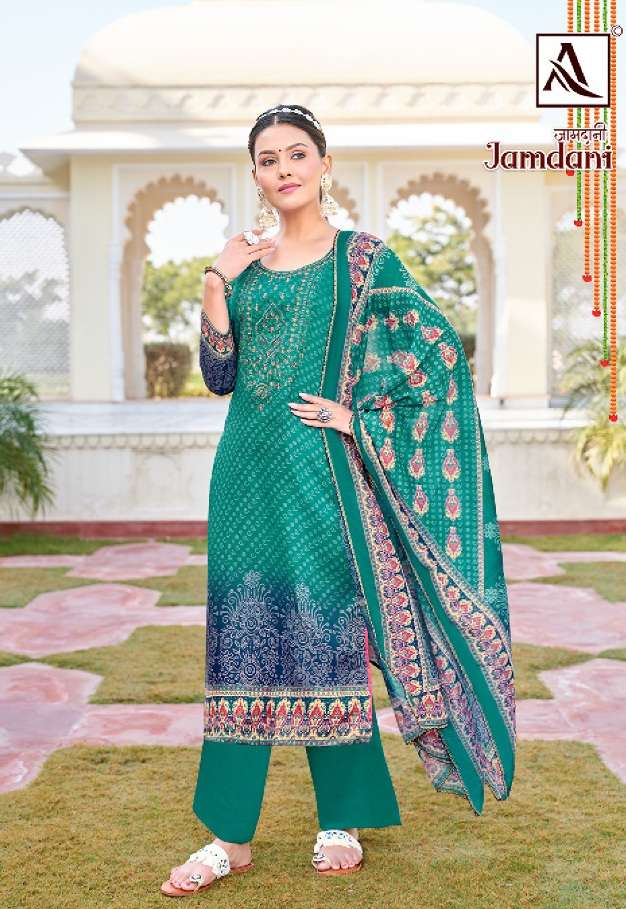 Alok Suits Jamdani Pure Zam Digital Print With Fancy Embroidery With Swarovski Diamond Work On Wholesale