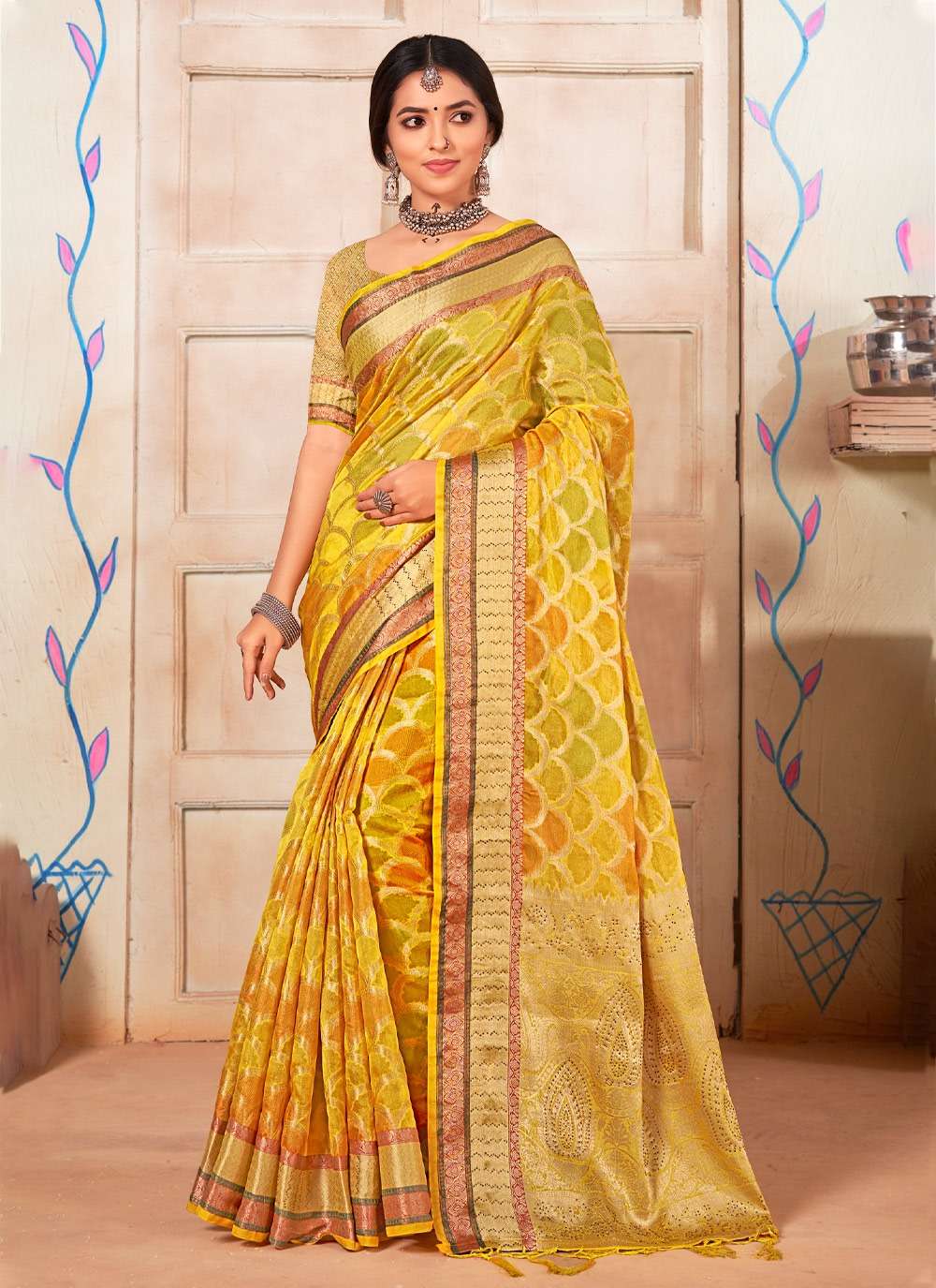 Bunawat Surtaal Organza Woven Work  Saree  Tassels on Pallu With Wholesale