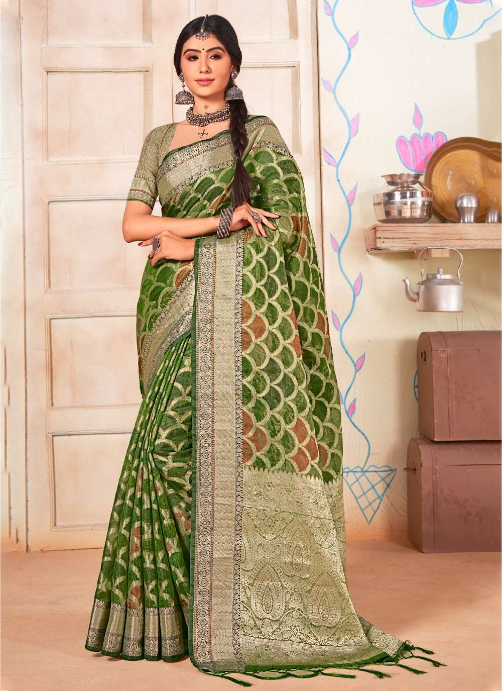 Bunawat Surtaal Organza Woven Work  Saree  Tassels on Pallu With Wholesale